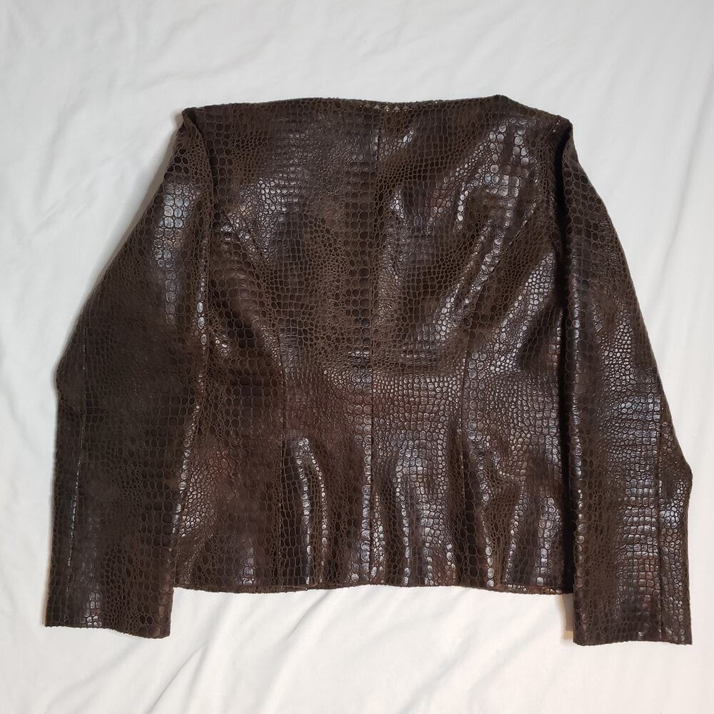 Chico's Womens Crocodile Embossed Beaded Faux Leather Jacket Size 0 - Picture 2 of 7